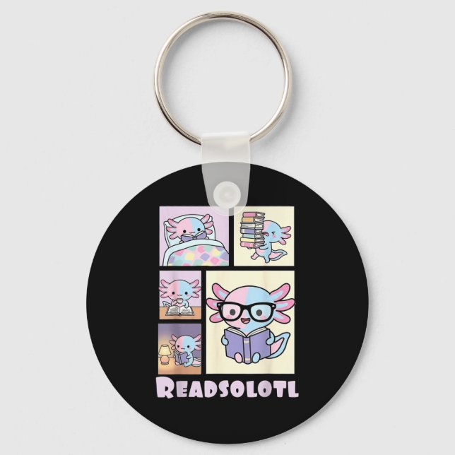 Readsolotl kawaii axolotl book lover funny reading keychain (Front)