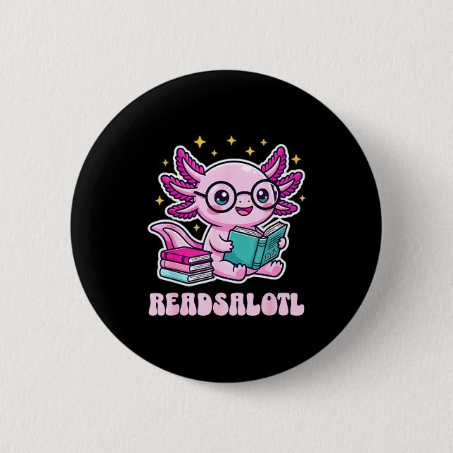 Readsolotl kawaii axolotl funny book reading lover 2 inch round button (Front)