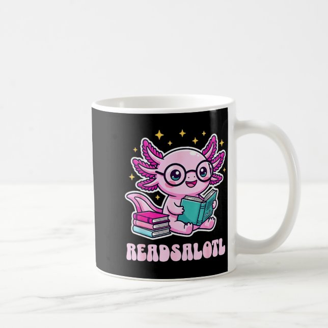 Readsolotl kawaii axolotl funny book reading lover coffee mug (Right)