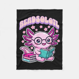 Readsolotl kawaii axolotl funny book reading lover fleece blanket