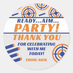 Ready, Aim, Party! Nerf Gun Themed Birthday Party Classic Round Sticker