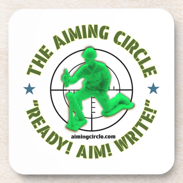 "Ready! Aim! Write!" coasters (Front)
