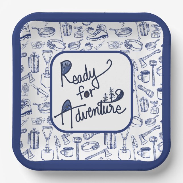 Ready for Adventure Camping Gear Pattern Paper Plate (Front)