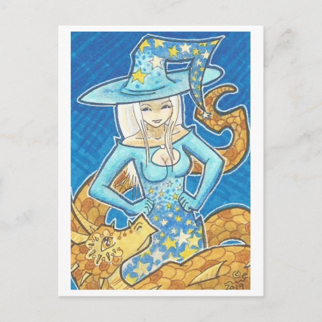 Ready for Dark Dragon + Witch Fantasy Art Postcard (Front)