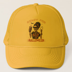 Ready for halloween Spooky Coffee Skull & Bats Trucker Hat
