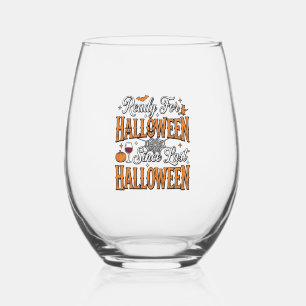 Ready For Halloween Vintage Engraving Shirt Design Stemless Wine Glass