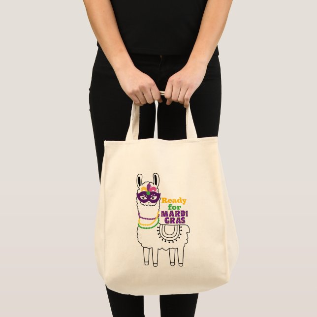 Ready for Mardi Gras llama mask beads feathers  Tote Bag (Front (Product))