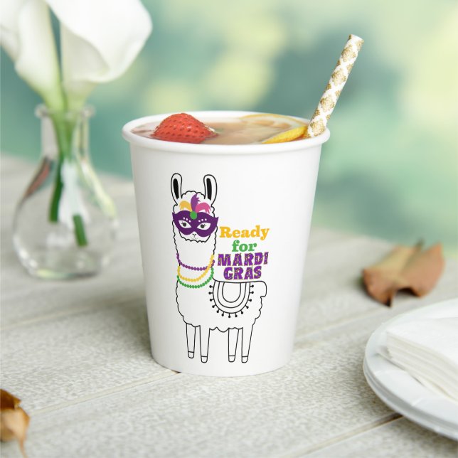 Ready for Mardi Gras llama mask beads party Paper Cups (Insitu)