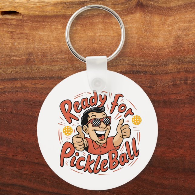Ready for Pickleball Cartoon Thumbs Up Guy Keychain (Front)