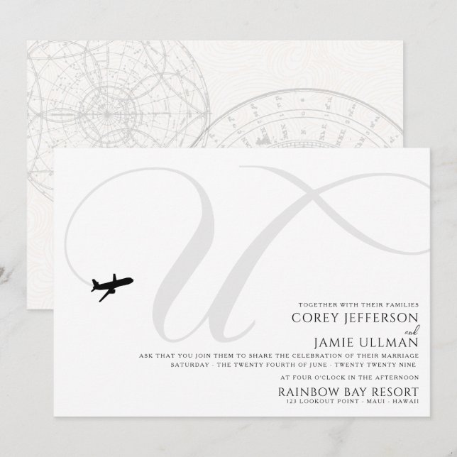 Ready for Take Off U Initial Wedding Invitation (Front/Back)