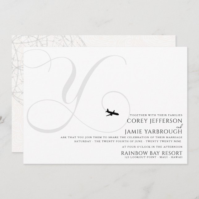 Ready for Take Off Y Initial Wedding Invitation (Front/Back)