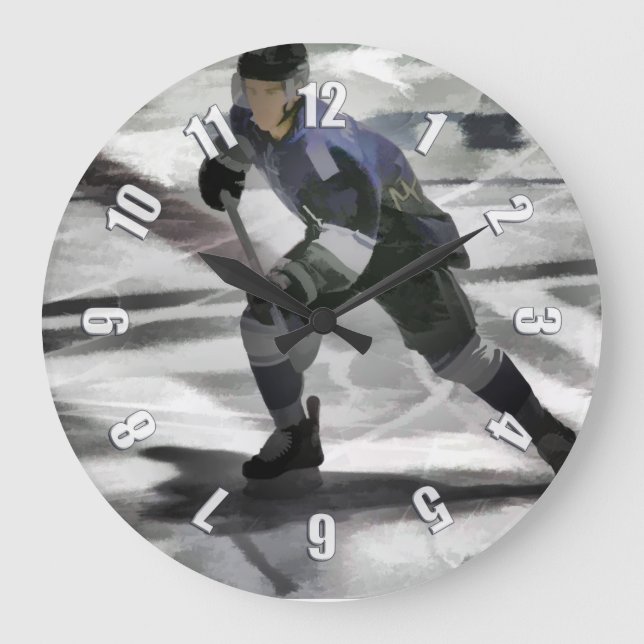 Ready For The Puck- Ice Hockey Player Large Clock (Front)