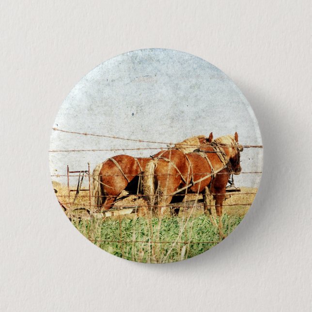 Ready For Work, Two Draught   Horses 2 Inch Round Button (Front)
