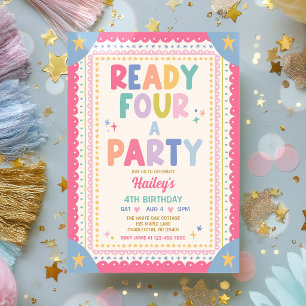 Ready Four A Party Whimsical Girl 4th Birthday Invitation