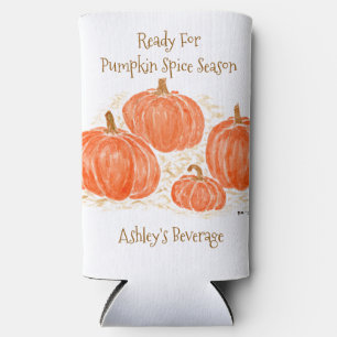 Ready Pumpkin Spice PERSONALIZE Watercolor Pumpkin Seltzer Can Cooler