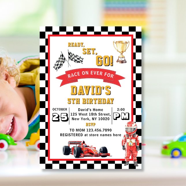 Ready Set Go Race Car Boys Birthday Party Invitation (Creator Uploaded)