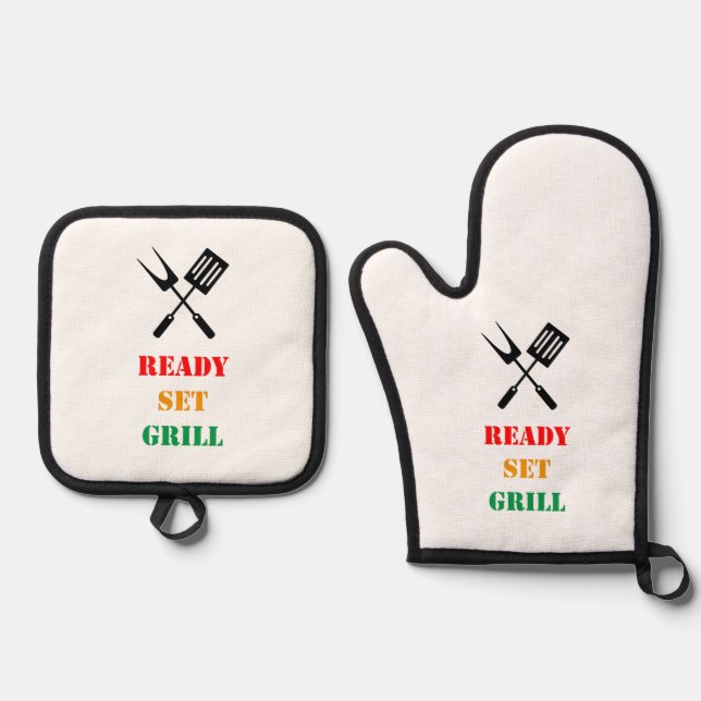 Ready, set, grill oven mitt & pot holder set (Front)