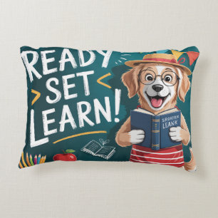 Ready Set Learn Cute Teacher Dog Back to School Accent Pillow