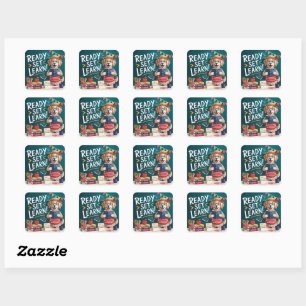 Ready Set Learn Cute Teacher Dog Back to School  Square Sticker