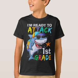 Ready To Attack 1st Grade Shark Back To School Sea T-Shirt