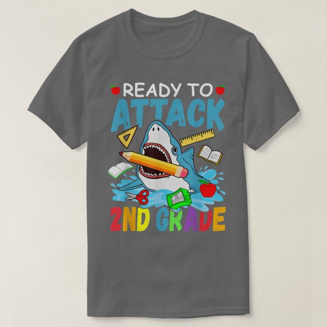 Ready To Attack 2nd Grade Back To School Shark Sec T-Shirt (Design Front)