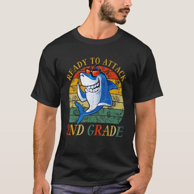 Ready To Attack 2nd Grade Back To School Shark T-Shirt (Front)