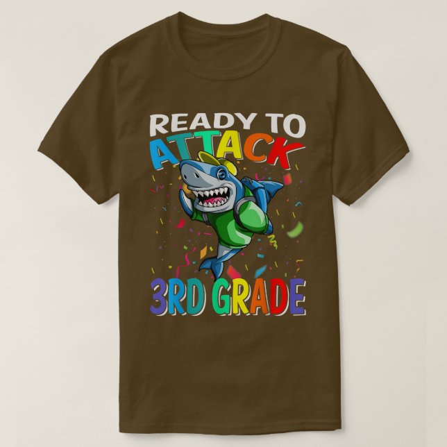 Ready To Attack 3rd Grade Shark Back To School  T-Shirt (Design Front)