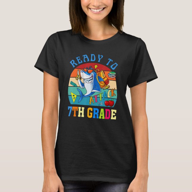 Ready To Attack 7th Grade Shark Back To School Boy T-Shirt (Front)