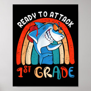 Ready To Attack First 1st Grade Teacher Kids Back Poster