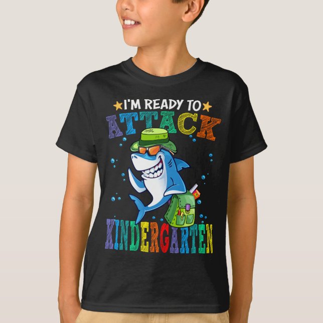 Ready To Attack Kindergarten Shark Back School  T-Shirt (Front)