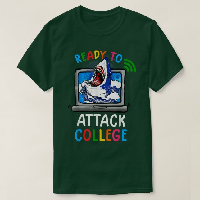Ready To Attack Virtual College Shark Back To Scho T-Shirt (Design Front)