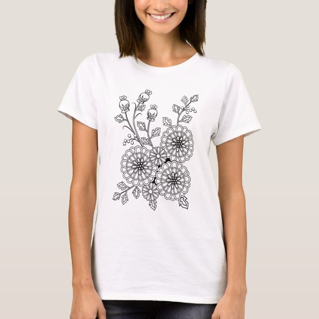Ready to Colour Fancy Floral Design T-Shirt (Front)