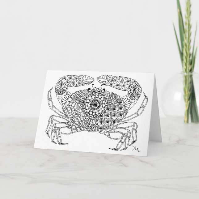 Ready to colour greeting card- Crab Card (Front)