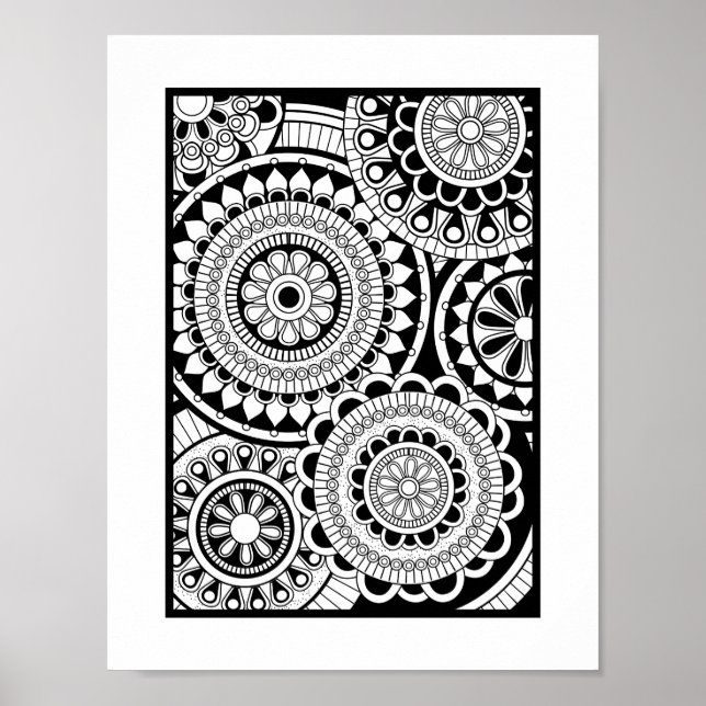 Ready to Colour Modern Mandala Pattern Print (Front)