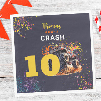 Ready to crash monster fast truck dark birthday napkin