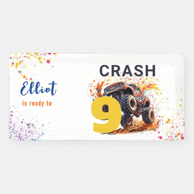 Ready to crash monster truck birthday banner (Horizontal)