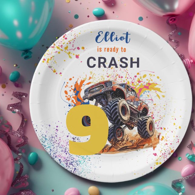 Ready to crash monster truck birthday paper plate (Creator Uploaded)