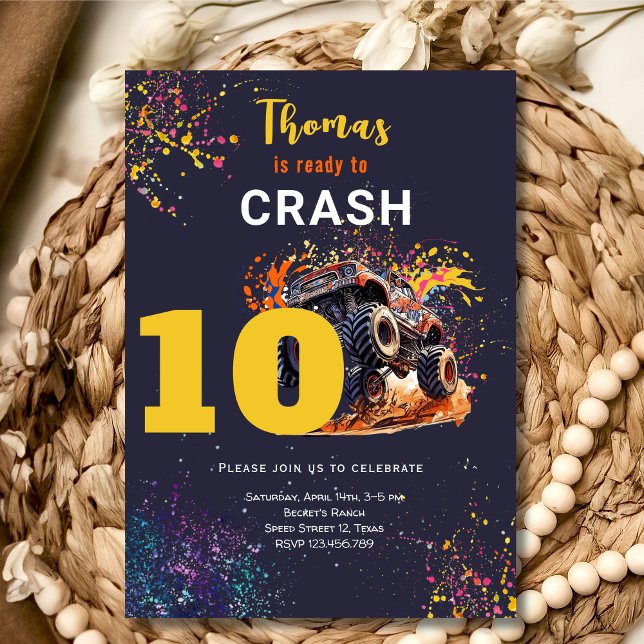 Ready to crash monster truck dark birthday invitation (Creator Uploaded)