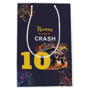 Ready to crash monster truck dark birthday medium gift bag