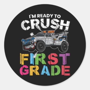 Ready to Crush 1st Grade Off Road Truck School Classic Round Sticker