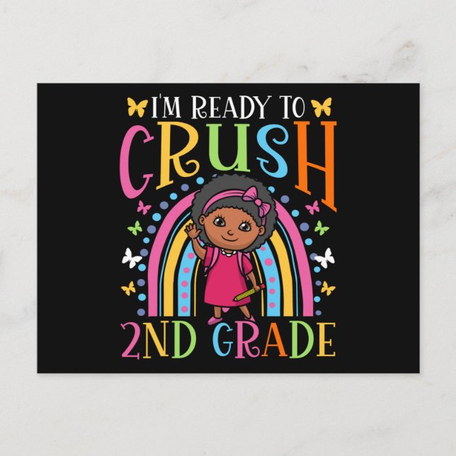 Ready to Crush 2nd Grade Black Girl Postcard (Front)
