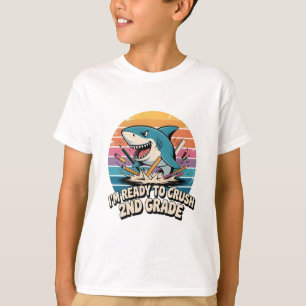 Ready to Crush 2nd Grade Retro Shark Sunset T-Shirt