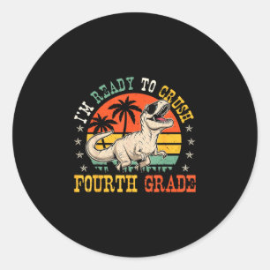 Ready to crush 4th grade funny back to school boy classic round sticker