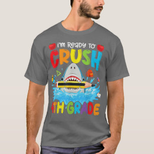 Ready To Crush 4th Grade Funny Shark Boys Kid Back T-Shirt