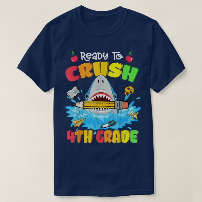 Ready To Crush 4th Grade Shark Back To School Boys T-Shirt (Design Front)
