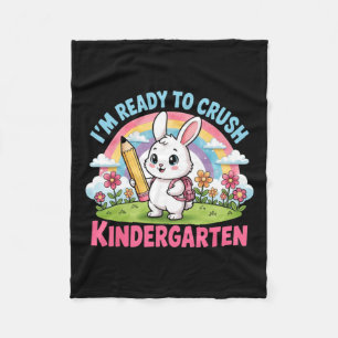 Ready To Crush Kindergarten - Cartoon Bunny School Fleece Blanket