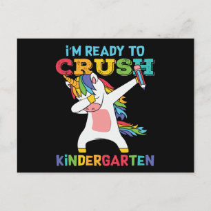 Ready to Crush Kindergarten Cute Unicorn School Postcard