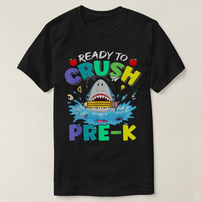 Ready To Crush Pre-K First Day Of School Shark Boy T-Shirt (Design Front)