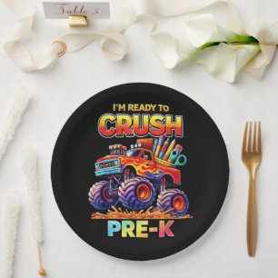 Ready to Crush Pre-K Monster Truck Back to School Paper Plate