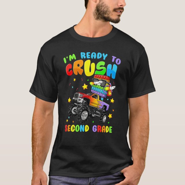 Ready To Crush Second Grade Monster Truck Back To  T-Shirt (Front)